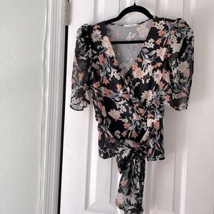 Perceptions Black and Pink Wrap Crop Top